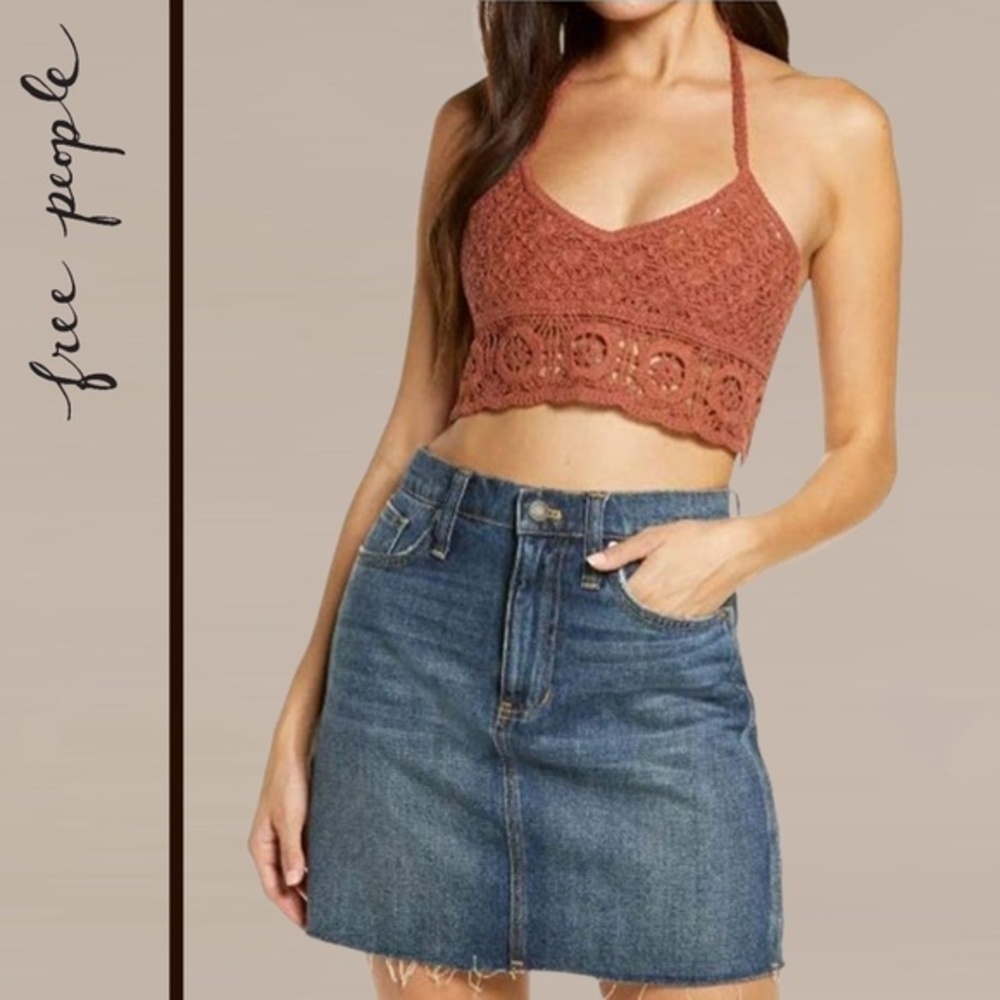 FREE PEOPLE Sydney Crochet Halter-Ties Open Back Crop Top/Bralette-Lg NWT - Picture 5 of 16